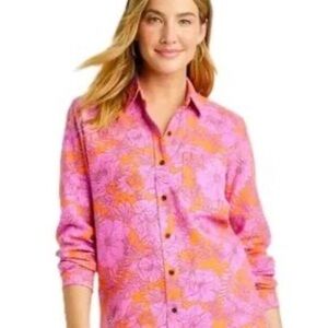 Universal Thread Orange & Pink Floral LS Relaxed Fit Button Up Shirt Size Large